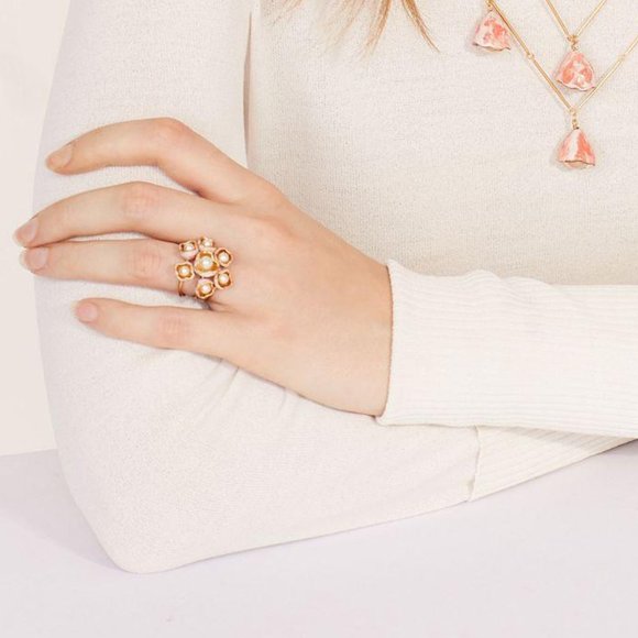 NWT Tory Burch Pearl Bud Stacking Rings, Set of 3, Size 6 - Picture 6 of 7